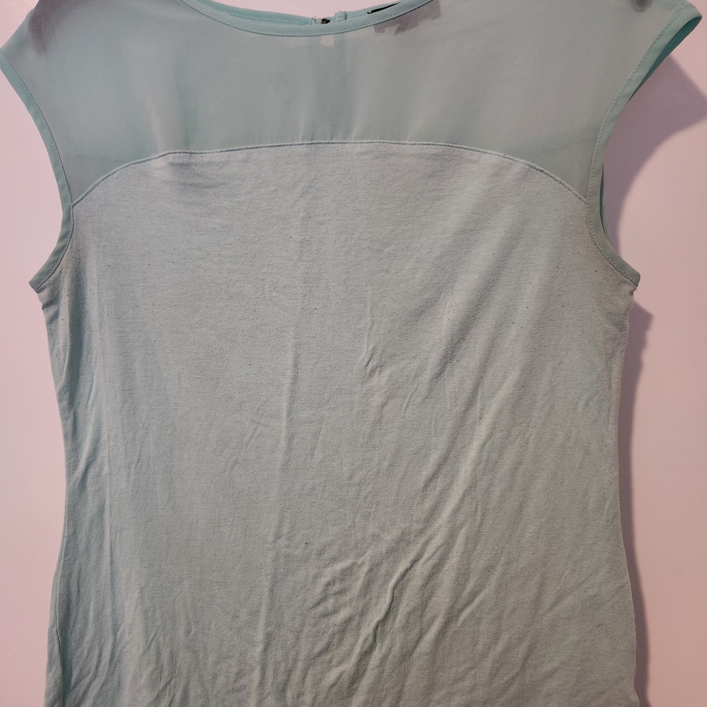 Women's Light Blue Sheer Panel Top